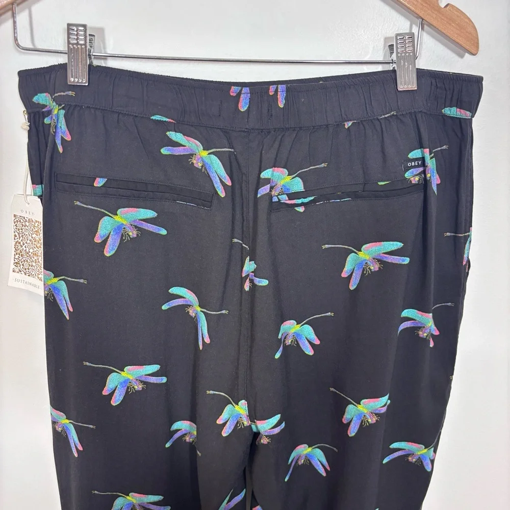 Obey Wavelength Pant Dragonfly NWT Large Elastic Waist Pockets Sustainable Tie - Picture 10 of 16